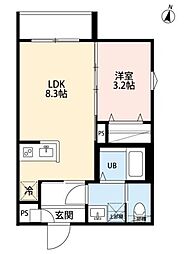 yui terraceII 2階1LDKの間取り