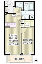JR横須賀線 西大井駅 徒歩8分の賃貸マンション 1階1LDKの間取り