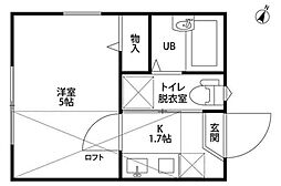 ディアコート篠原 1Kの間取図画像