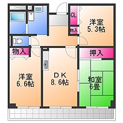 コージーオオトリ 3DKの間取図画像