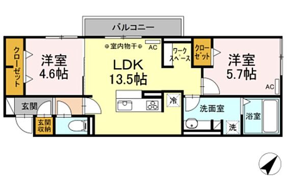 静岡県伊豆の国市中條(賃貸アパート2LDK・2階・57.31㎡)の写真 その2