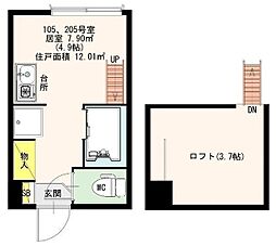 グランリュクス ワンルームの間取図画像