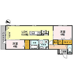 アンソレイエB 2LDKの間取図画像
