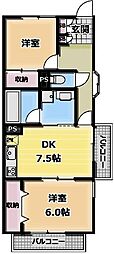 リュミエ新所沢1 2DKの間取図画像