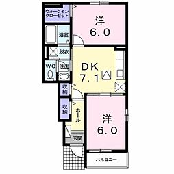 グリシーヌガーデンA 2DKの間取図画像
