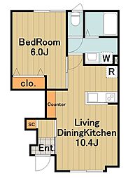 フォルトゥーナ 1階1LDKの間取り