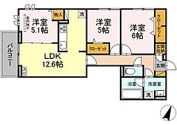 流山市市野谷アパート 3LDKの間取図画像