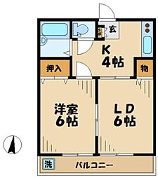 シャトー稲城 2階1LDKの間取り