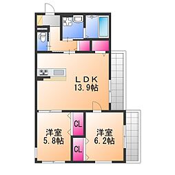 小町荘 2LDKの間取図画像