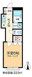 リリックコート平和橋 1Kの間取図画像
