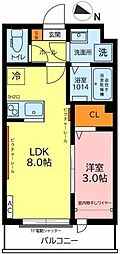 ガーデンヒルズ宮原 1LDKの間取図画像