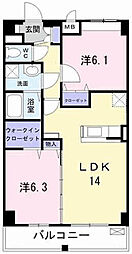 ヴァルスヴァルド 2LDKの間取図画像
