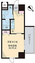 マノワール駒沢 1Kの間取図画像
