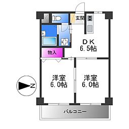 リベラルパレス平野 2DKの間取図画像