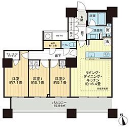 ザ・パークハウス西新宿タワー60 3LDKの間取図画像