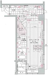 クオス銀座エスト・プルミエ 9階ワンルームの間取り