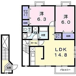 ルミエールツカサ2 2LDKの間取図画像