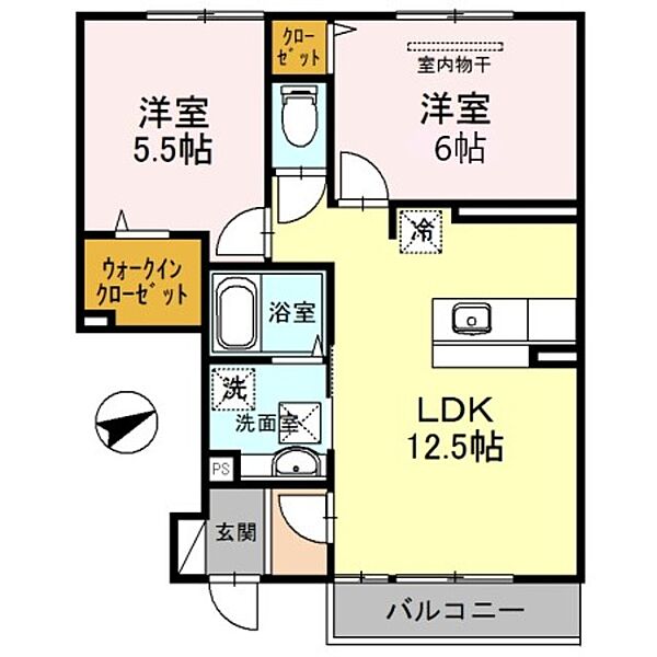 和歌山県和歌山市栄谷(賃貸アパート2LDK・1階・53.80㎡)の写真 その2