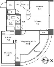 リバーシティ21イーストタワーズ2 16階3LDKの間取り