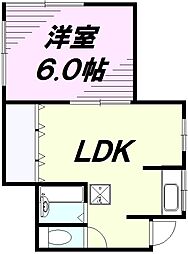 高尾荘1号棟 1LDKの間取図画像