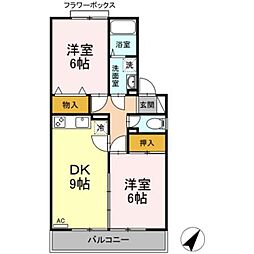 ヒルサイドタウンA棟 2LDKの間取図画像