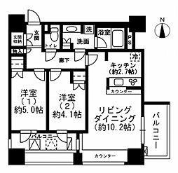 レジディアイチガヤ 2LDKの間取図画像