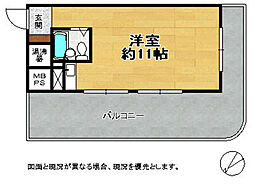 皐月マンション博多 ワンルームの間取図画像