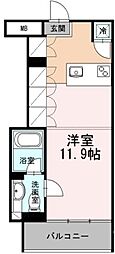 カスタリア目黒長者丸 1階ワンルームの間取り