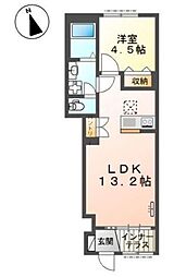 ミ・カーサ河辺B 1LDKの間取図画像