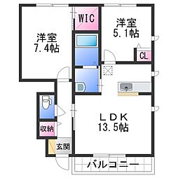 MASTCourt鳴神 1LDKの間取図画像