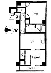 中島ICハイツ 4階2DKの間取り
