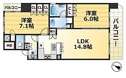 リーガル神戸海岸通 2LDKの間取図画像