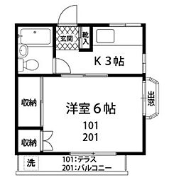 調布ハイツ 1Kの間取図画像