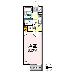 エクレール相原A 1Kの間取図画像