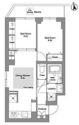 コンフォリア・リヴ文京千駄木 2DKの間取図画像