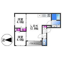 FeLiciare HANATEN 3階2LDKの間取り