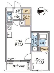 大田区南千束1丁目マンション 1LDKの間取図画像