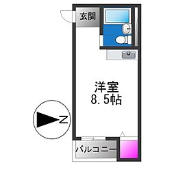 キングスアヴェニュー流町B棟 ワンルームの間取図画像