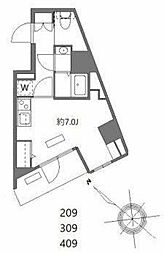 エヌステージ西船橋市川 3階ワンルームの間取り