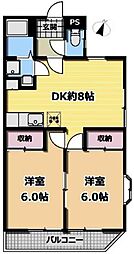 黄金山ハイツ 2DKの間取図画像