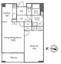 リバーシティ21イーストタワーズ2 8階1LDKの間取り