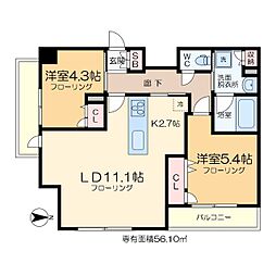 アーバンパーク綾瀬 6階2LDKの間取り