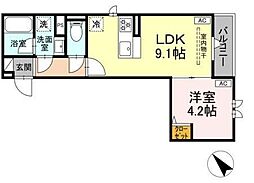 セレスティア徳丸 B棟 1LDKの間取図画像