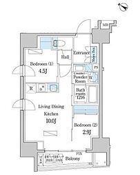 デュオフラッツ日本橋水天宮 7階2LDKの間取り