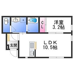 和歌山市元町奉行丁2丁目アパート 1LDKの間取図画像