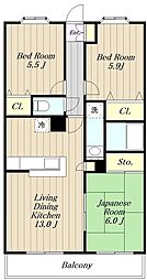 第7旭マンション 3LDKの間取図画像