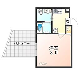 フラッティ花園ミンク 1階1Kの間取り