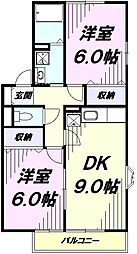 クレスト1 2DKの間取図画像