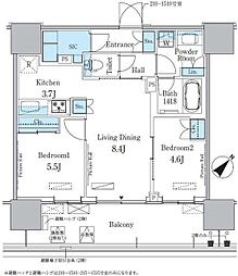 晴海フラッグ ポートヴィレッジ B棟 10階2LDKの間取り