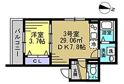 エスポワール前原西 1DKの間取図画像